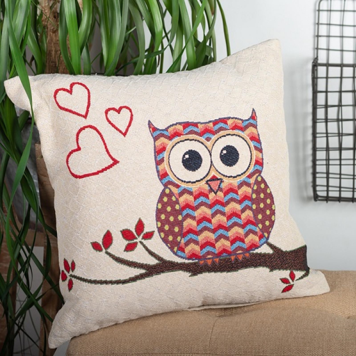 Picture of MDR Trading Inc. FP-TXPC-123_Q01 Owl On A Branch With Hearts Cushion Cover