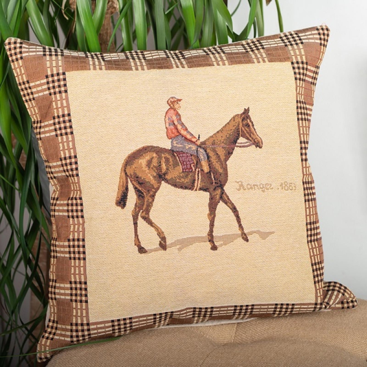 Picture of MDR Trading Inc. FP-TXPC-029_Q01 Ranger 1863 Man On A Horse With Check Accents Cushion Cover