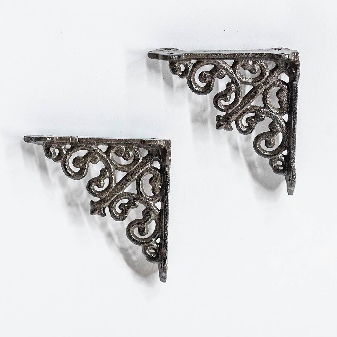 FP-KIN-130-B Set Of 2 Cast Iron Scrolled Patterned Shelf Bracket