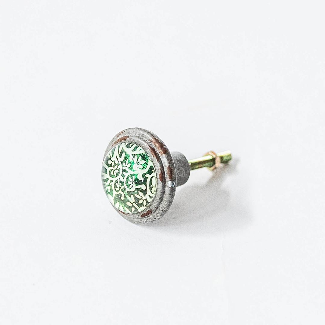 FP-EST-067_Q01 Gray With Green And Antique White Pattern Drawer Knob