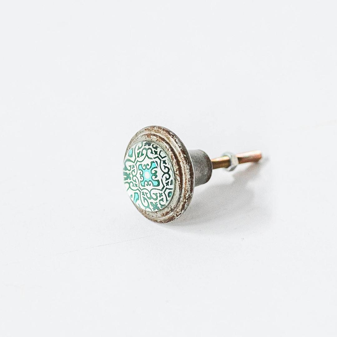 FP-EST-069_Q01 Antique Gray With Multi Color Geometric Pattern Drawer Knob