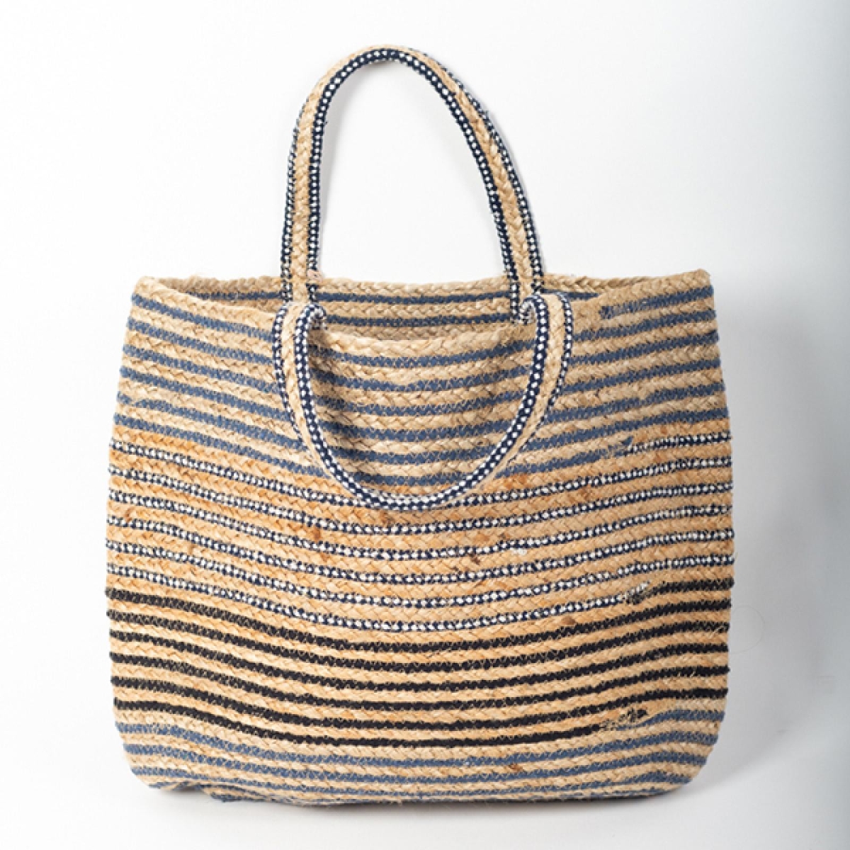 FP-IMT-103-Bg_Q01 Striped With Handles Jute Tote Bag