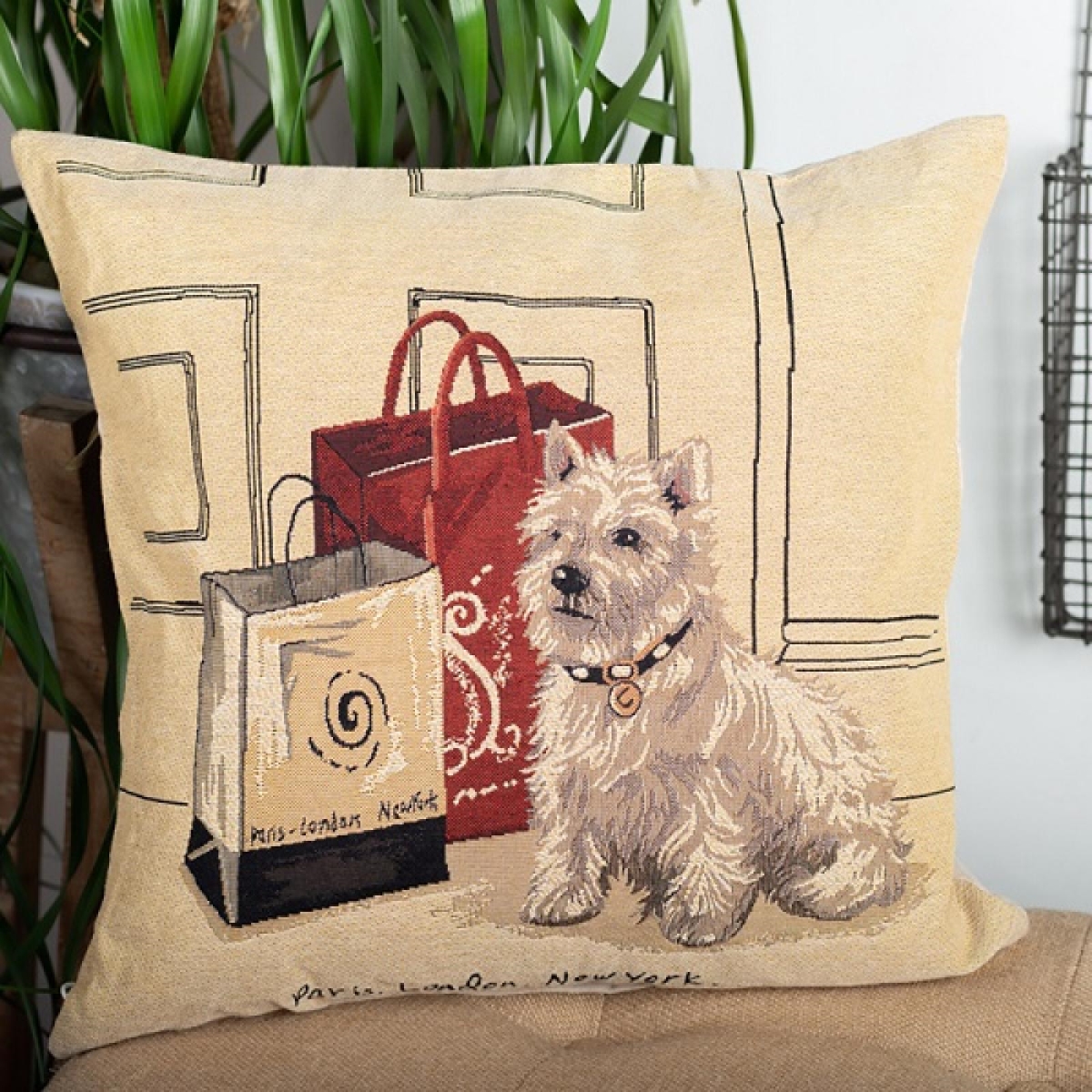 Picture of MDR Trading Inc. FP-TXPC-021_Q01 Fluffy Puppy With Shopping Bags Cushion Cover