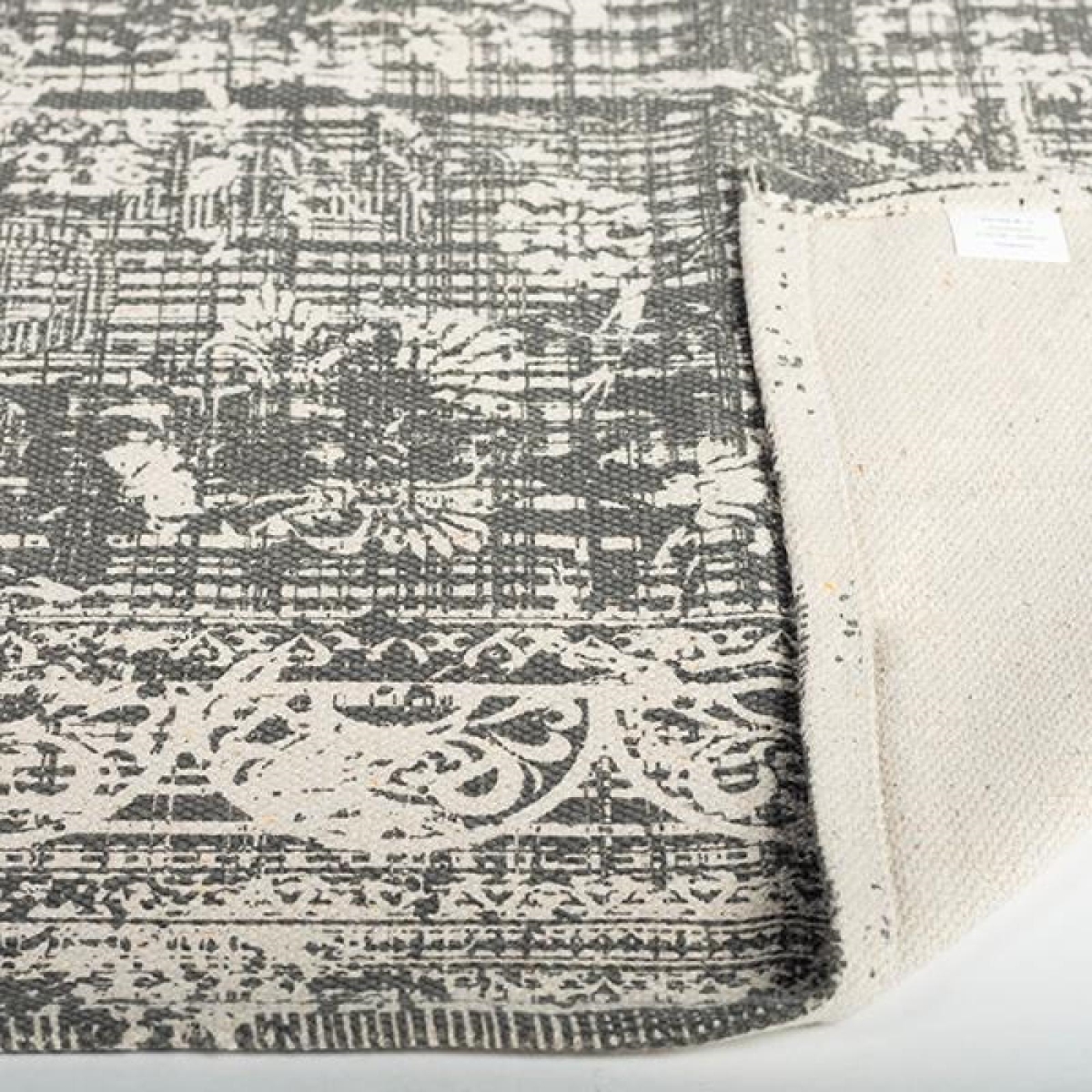 FP-IMT-154-Gr_Q01 Ivory And Gray Printed Cotton Rug