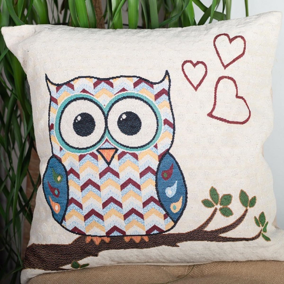 Picture of MDR Trading Inc. FP-TXPC-122_Q01 Owl On A Branch With Hearts Cushion Cover