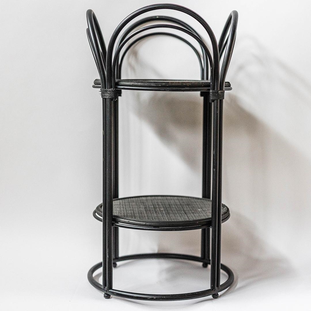 FP-LCD-16313-02_Q01 Black Wicker Bamboo With 2 Shelves Plant Stand
