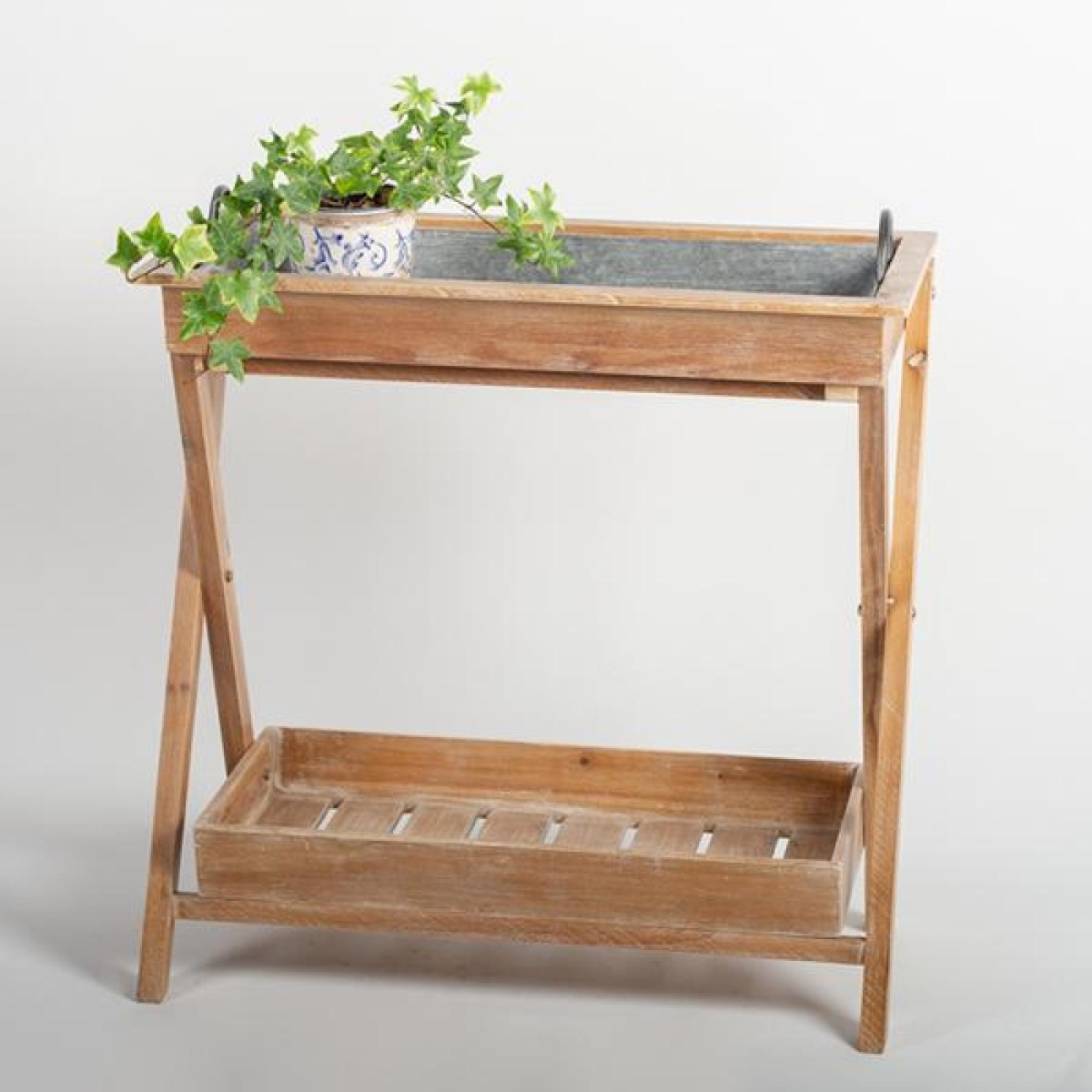 FP-JLS-093 Wood And Metal Foldable Plant Stand