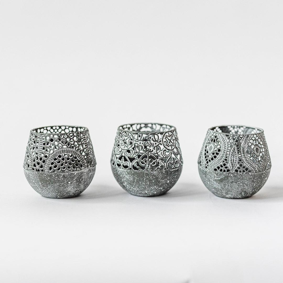 FP-HUS-289 Set Of 3 Assorted Scroll Patterns Tea Light Candle Holder