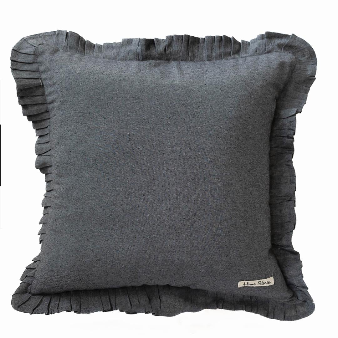 FP-IMT-131-C-Gr_Q01 Gray With Ruffled Pleated Edges Cushion Cover
