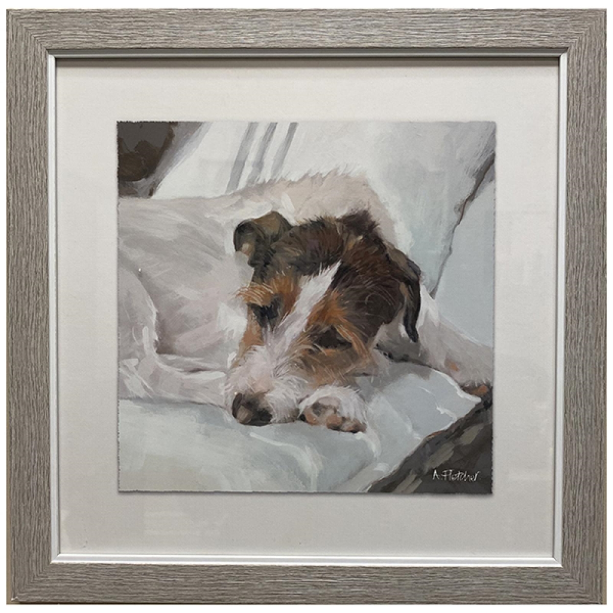 FP-LIN-025_Q01 Framed Dog On The Bed Print Wall Decor