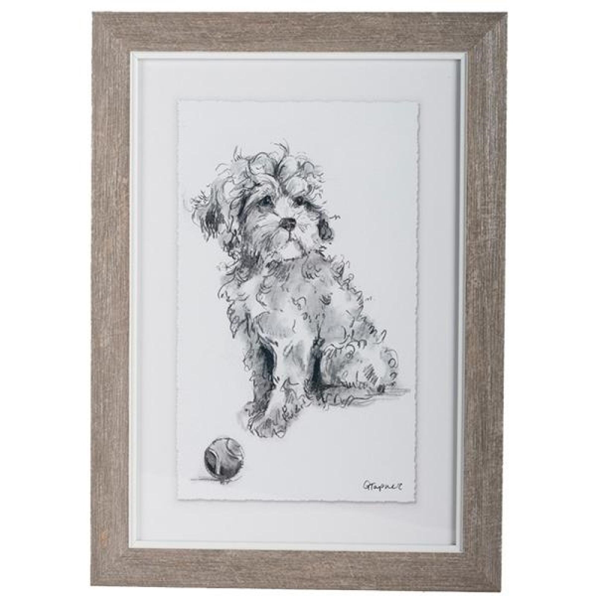 FP-LIN-030_Q01 Framed Black And White Puppy Has The Ball Print Wall Decor