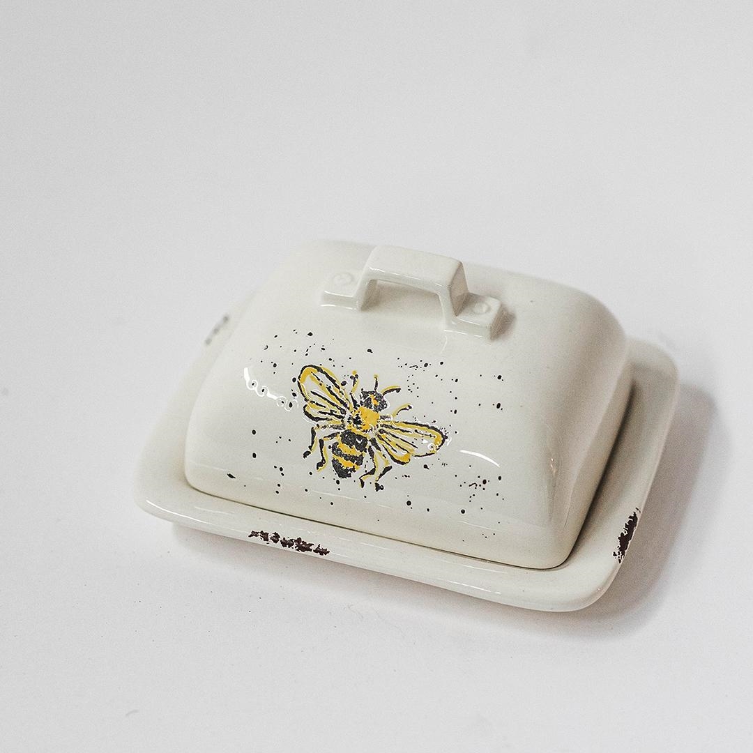 Picture of MDR Trading Inc. FP-WCJ-031_Q01 Ceramic Speckled With Bees And Sunflowers Butter Dish