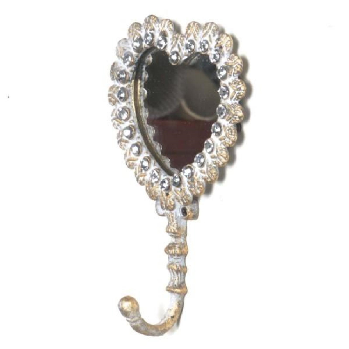 FP-LCD-023_Q01 Antique White And Gold Heart-Shaped Mirror Wall Hook
