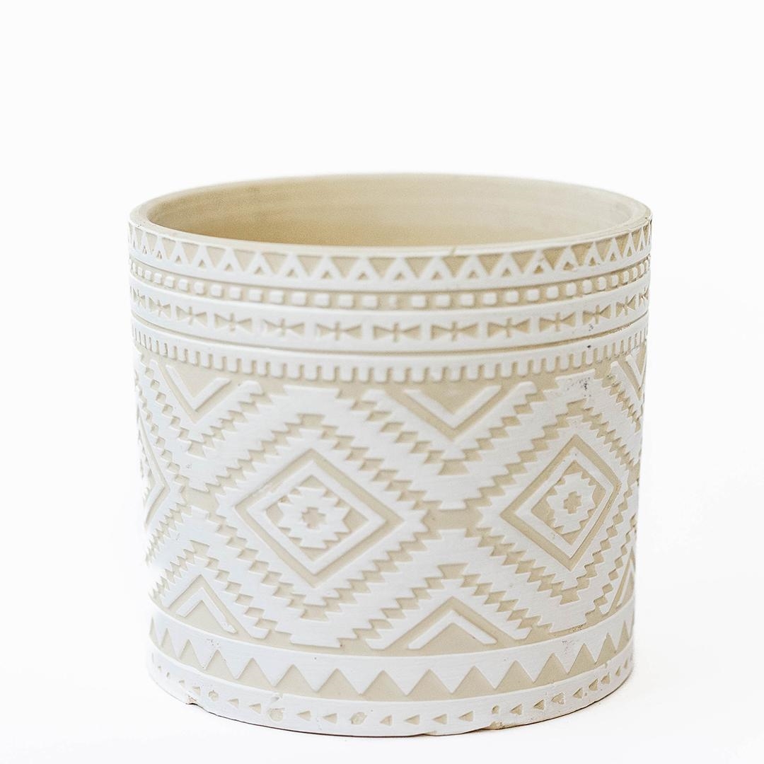 FP-CNP-139_Q01 Cream Color With White Aztec Pattern Planter