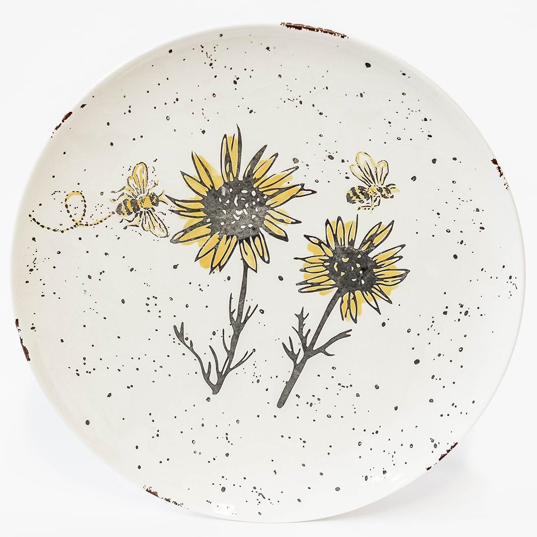 Picture of MDR Trading Inc. FP-WCJ-030_Q01 Ceramic Speckled With Bees And Sunflowers Serving Plate