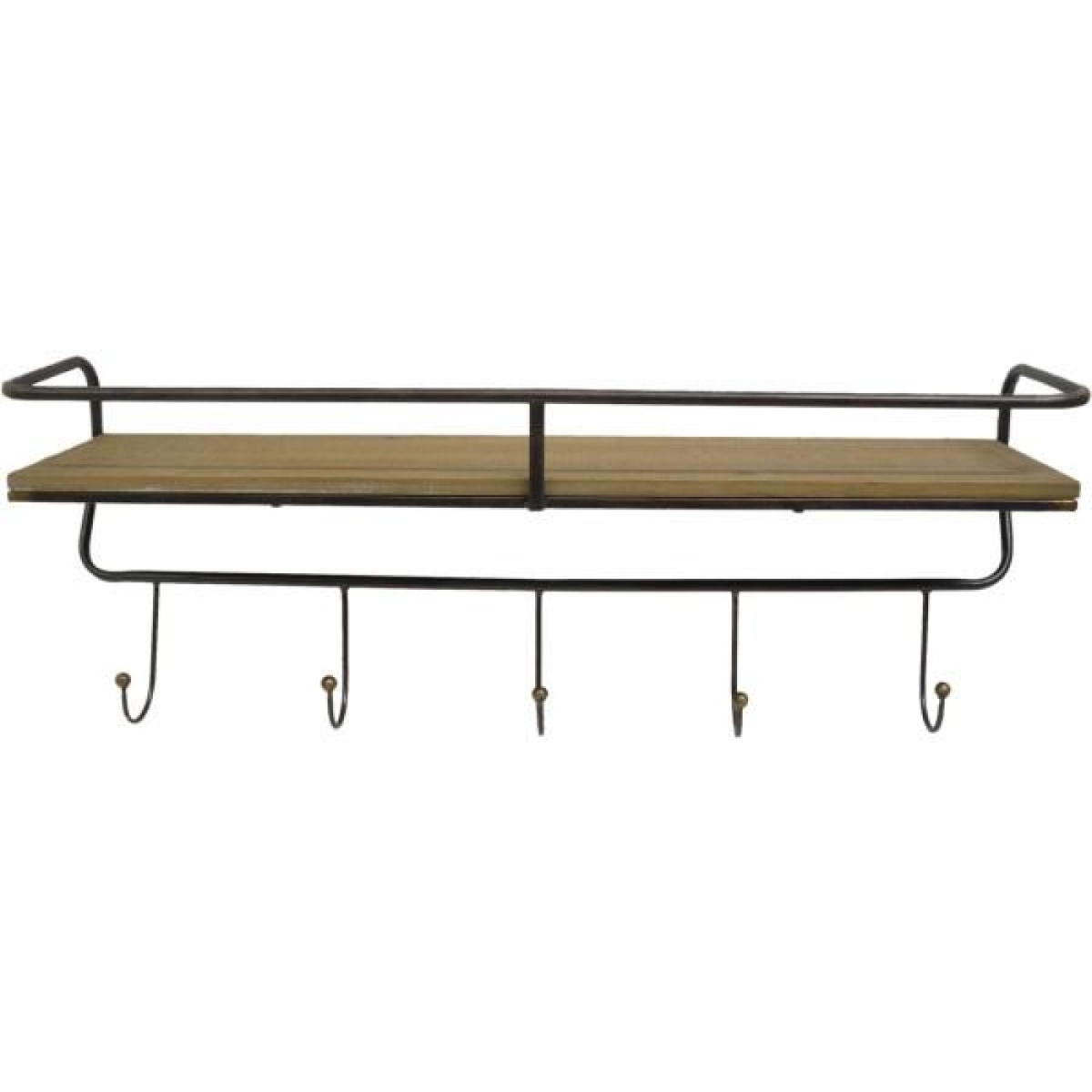 FP-FHB-054_Q01 Metal Frame With Hooks And Wood Wall Mounted Shelf