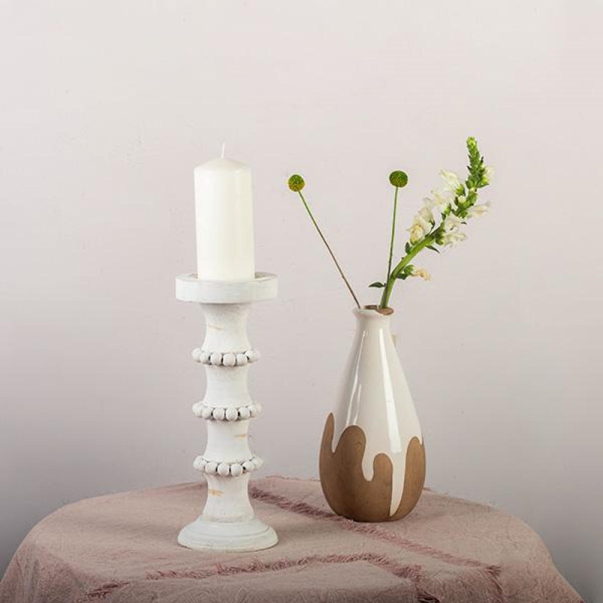 FP-WEN-14498-05_Q01 Washed White Wood With Beads Column Candle Holder
