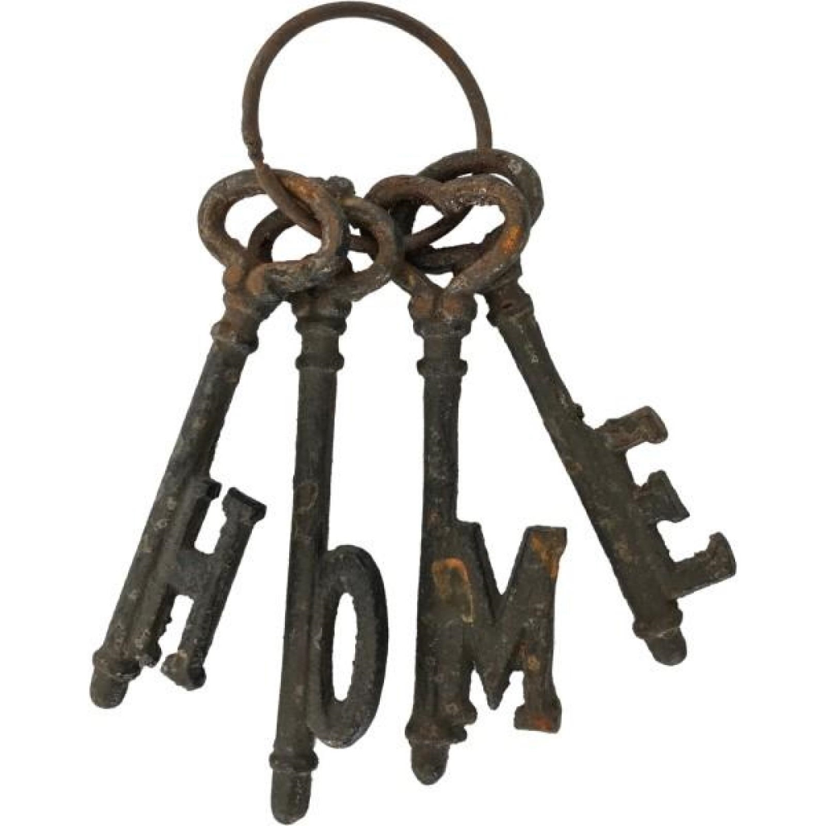 FP-KIN-098_Q01 Black Cast Iron Keys Spelling Home On Ring Decoration