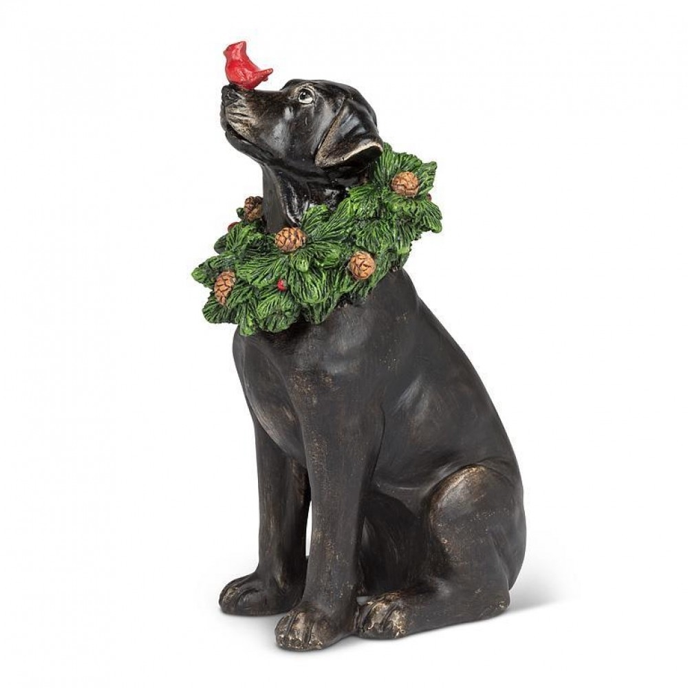 AB-27-LAWSON-070 Labrador Wearing A Wreath With A Cardinal Figurine