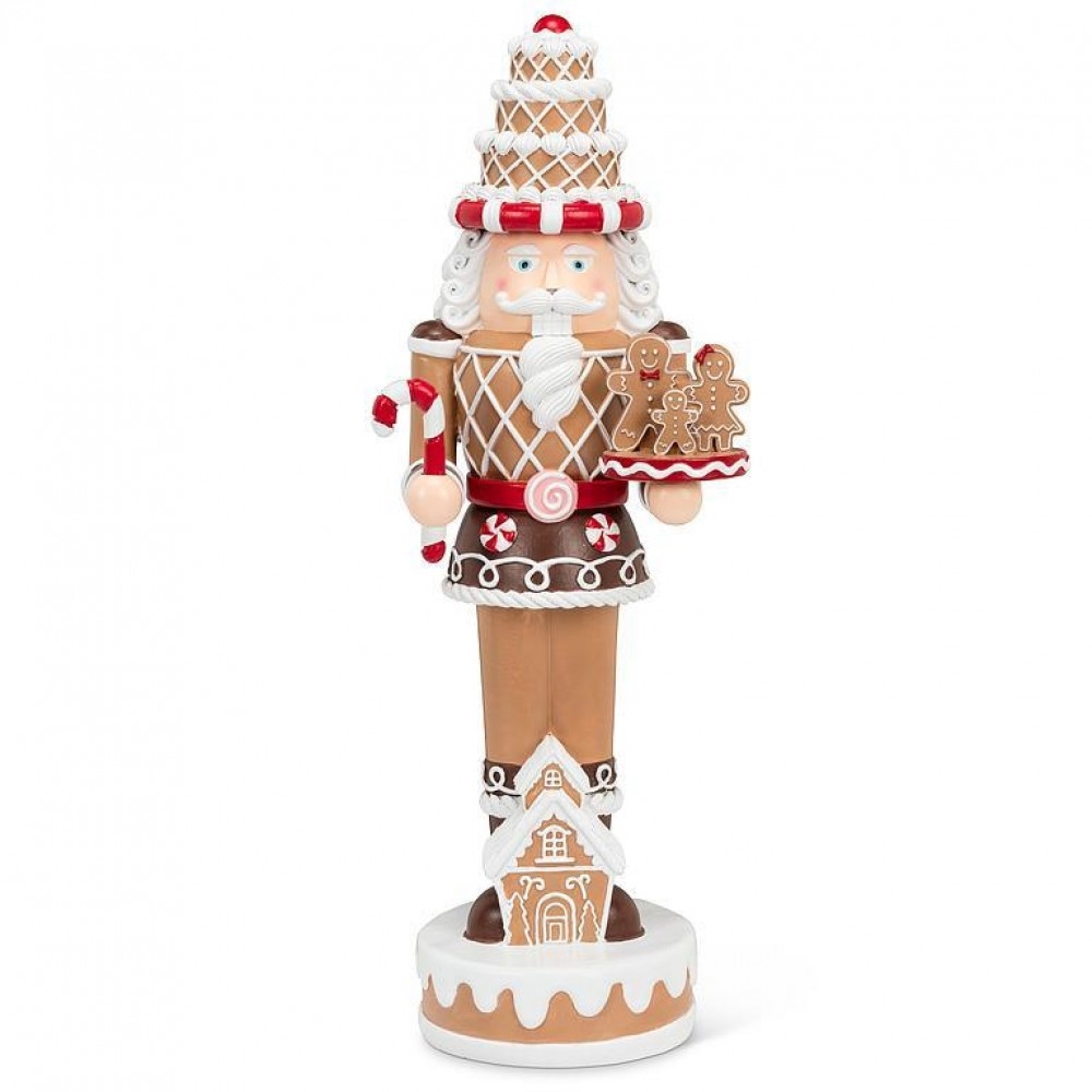 Large Gingerbread Nutcracker Statuette - Red/Brown/White - 21in. - Unique Home Decor