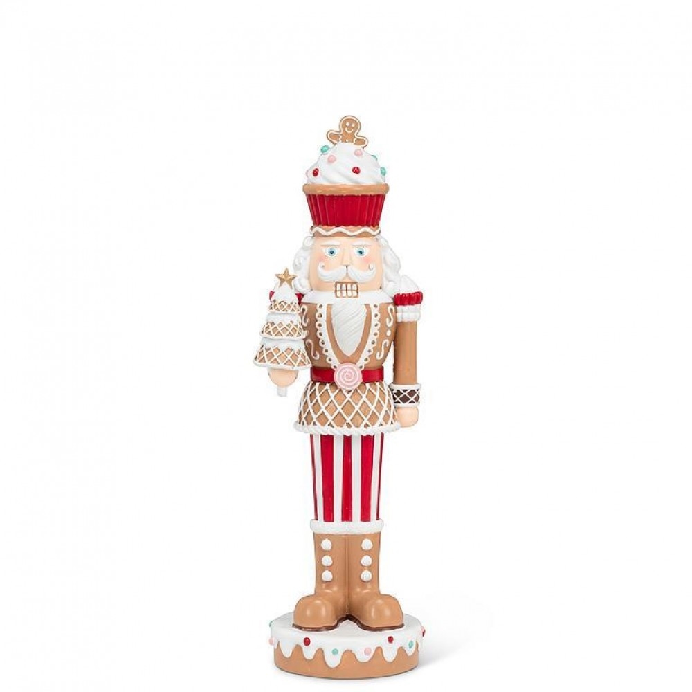 Small Gingerbread Nutcracker Figurine - Red/Brown/White - 12 in - Decorative Accent