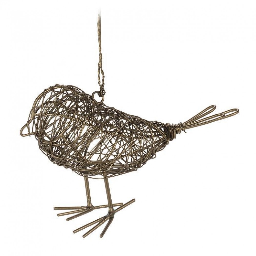 AB-54-NETWORK-14_Q01 Antique Brass Look Curly Wire Bird Ornament