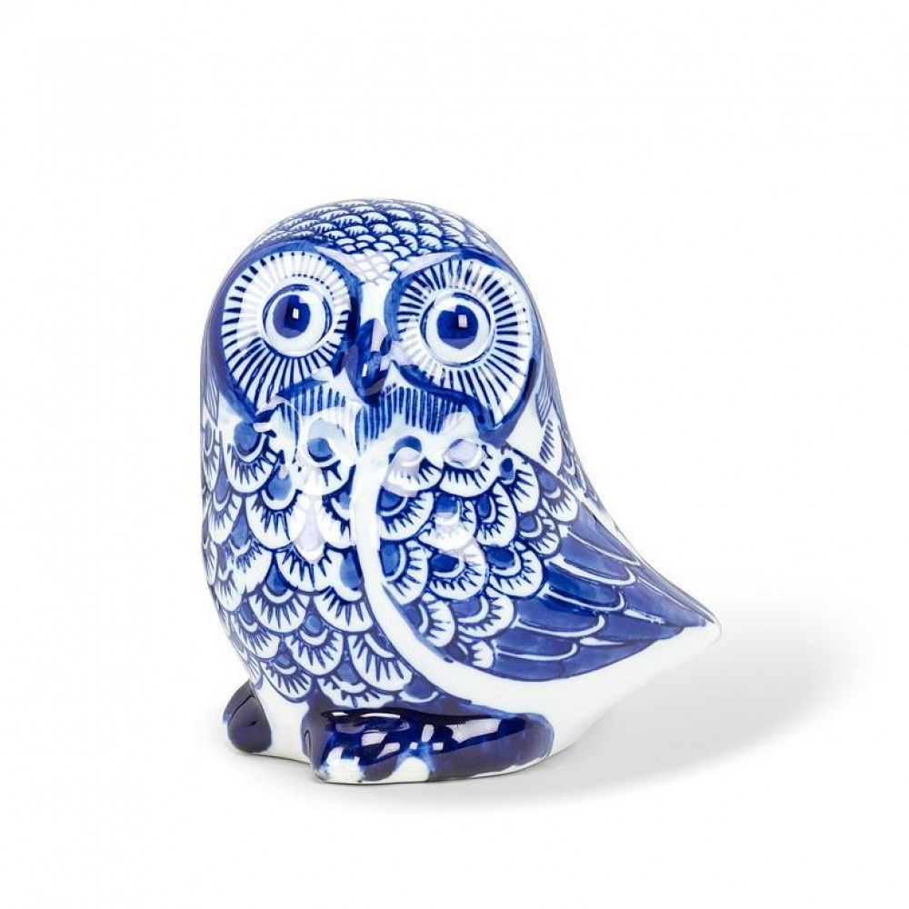 AB-27-INDIGO-005_Q01 Blue And White Owl Figurine