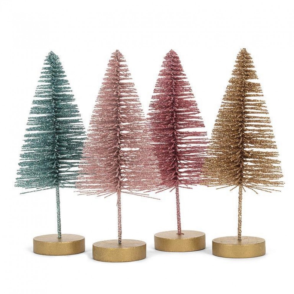 Glitter Brush Tree Figurines - Multi - Set of 4 - Decorative Accent