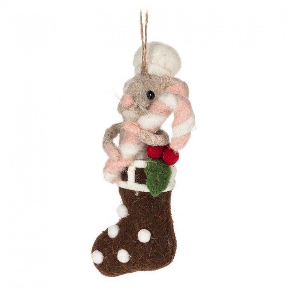 AB-27-BAKERY-277 Mouse Holding A Candy Cane In A Decoration