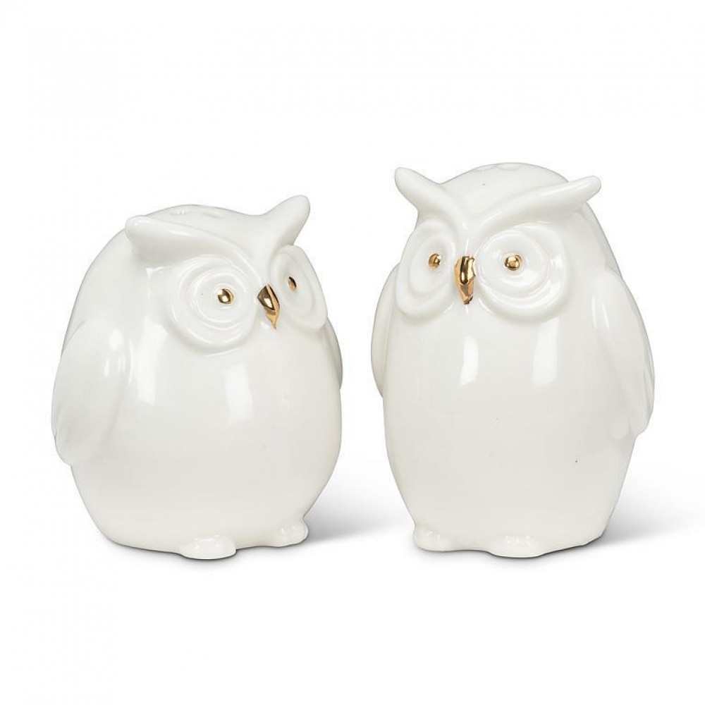 AB-27-HOOT-788 Owls With Gold Beaks Salt & Pepper Shaker