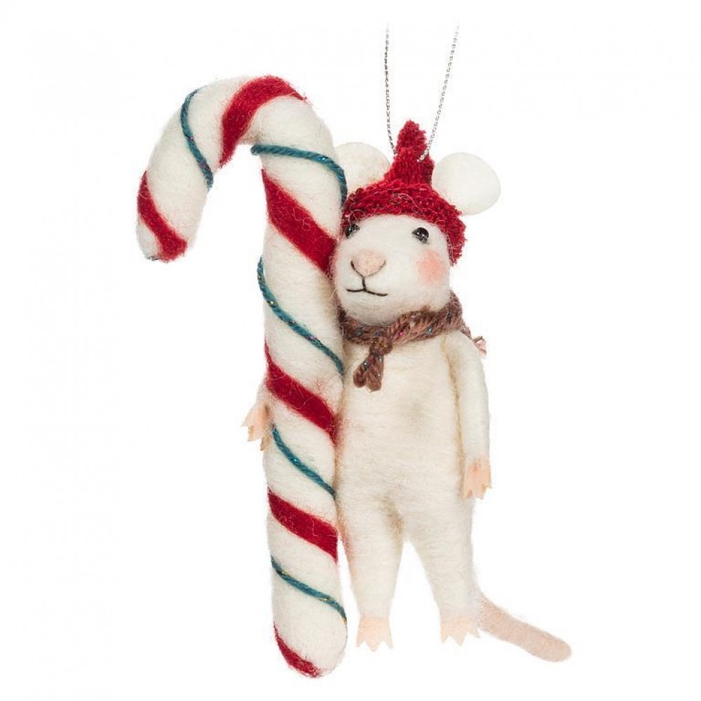 AB-27-MERINO-595_Q01 Holiday Mouse With Hat & Candy Cane Ornament