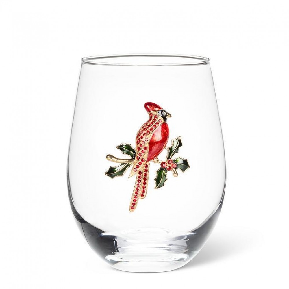 AB-27-BLING-002_Q01 Jewelled Cardinal Pattern Stemless Wine Glass