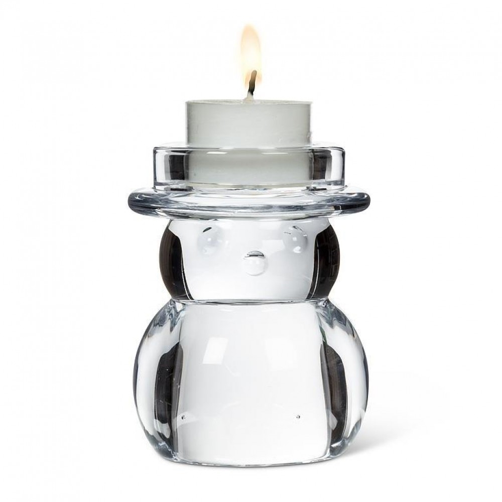 Snowman Tealite Candle Holder - Clear - 3.5 in - Elegant Glass Design