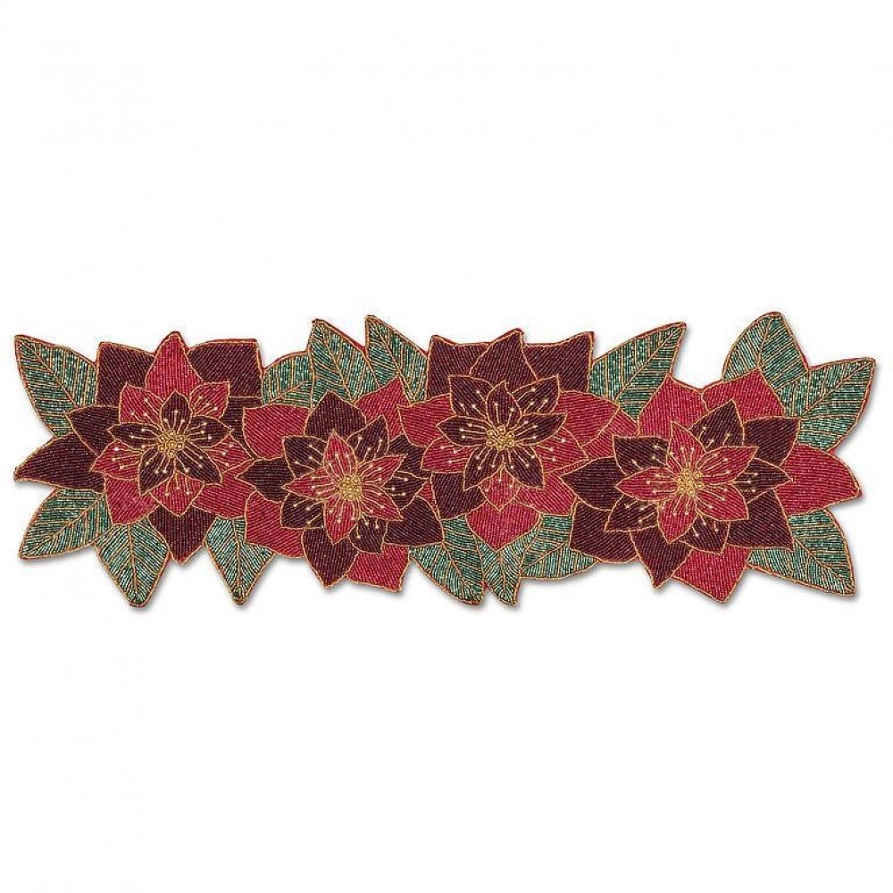 AB-40-FANCY-63 Beaded Poinsettia Table Runner