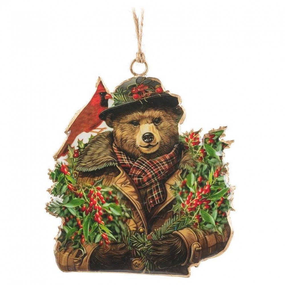 AB-37-IMPRINT-150_Q01 Bear In Coat & Hat With Cardinal Ornament