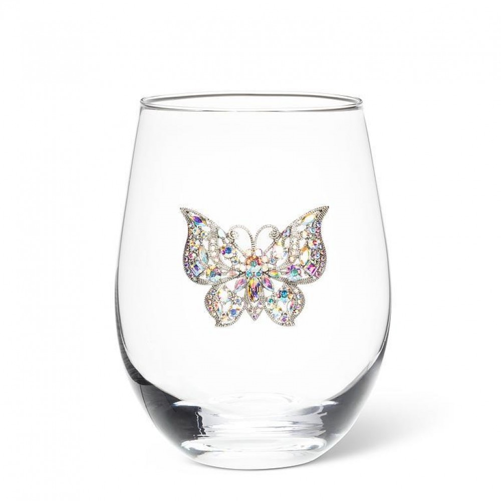 Picture of MDR Trading Inc. AB-27-BLING-726_Q01 Jewelled Butterfly Pattern Stemless Wine Glass