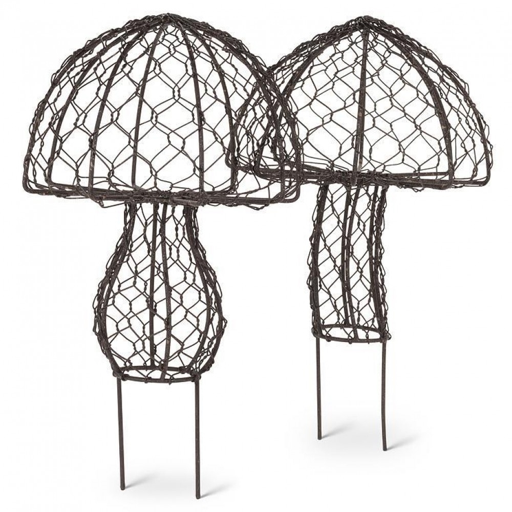 AB-54-NETWORK-13 Set Of 2 Mesh Mushrooms Garden Stake