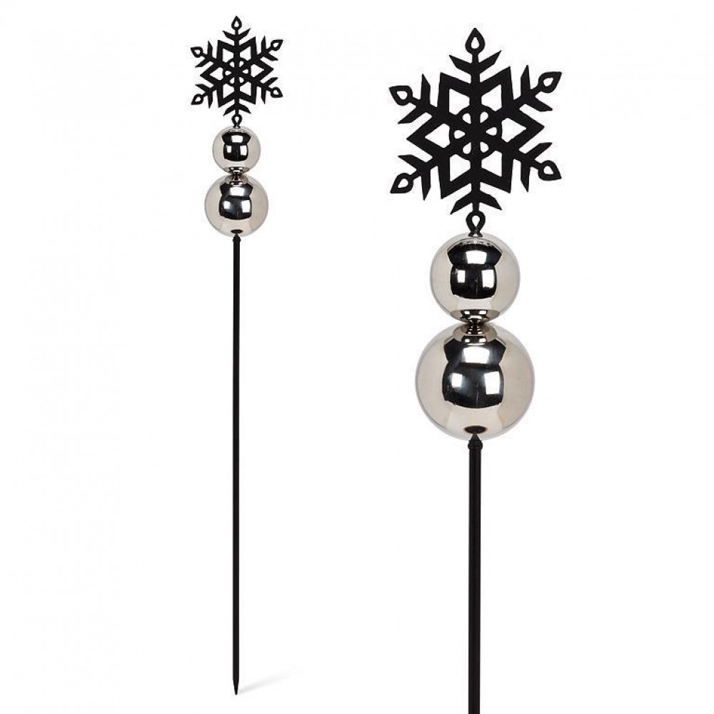 Snowflake Garden Stake - Black/Silver - 40 Inch - Metal Accent