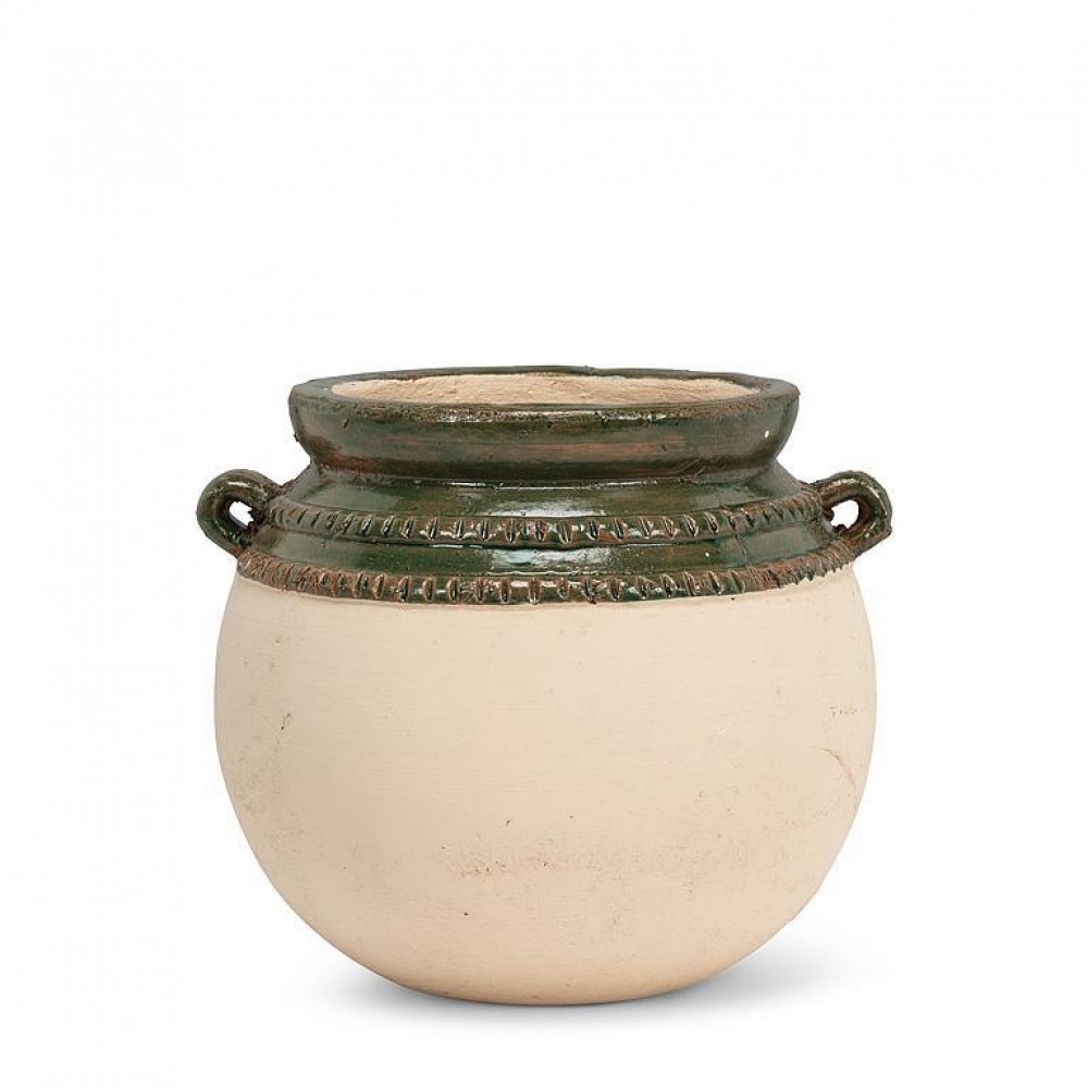 Small Colored Rim Planter - Natural/Green - 4in.D - Stylish Terracotta