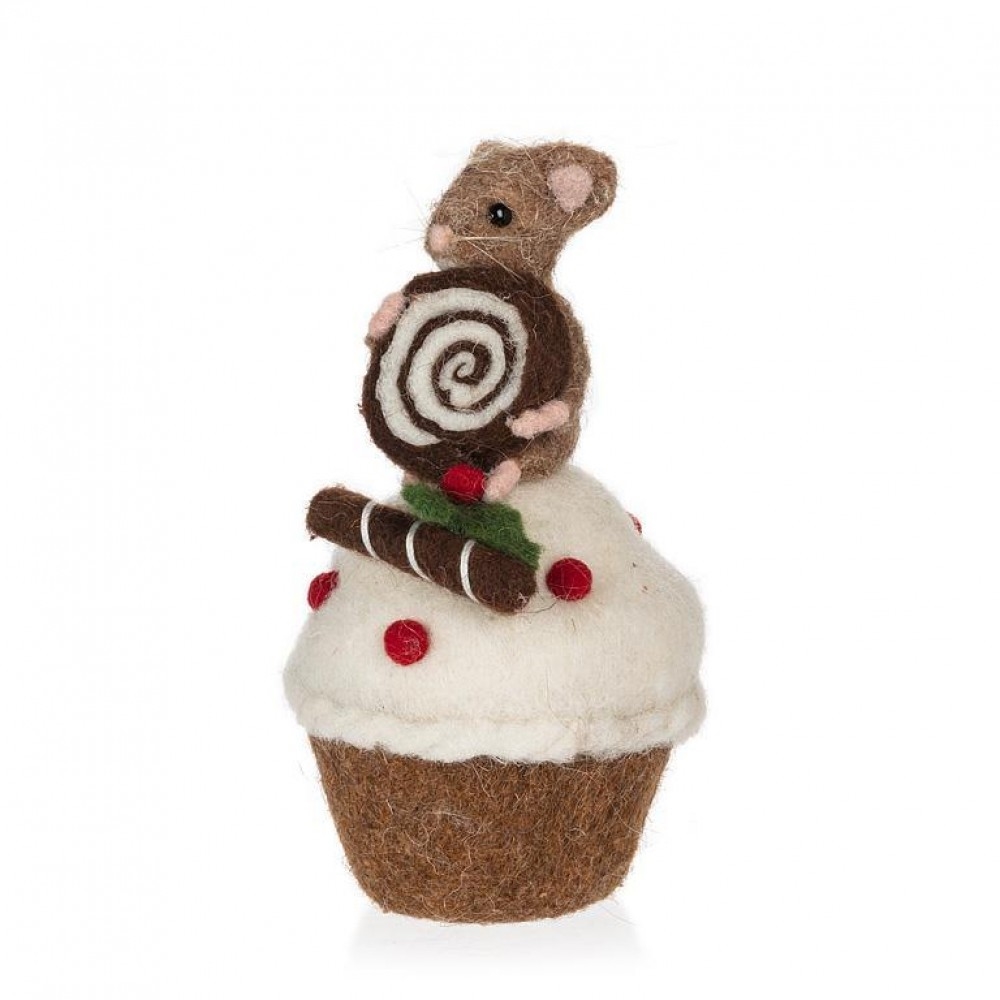 AB-27-BAKERY-866 Mouse On A Christmas Cupcake Decoration