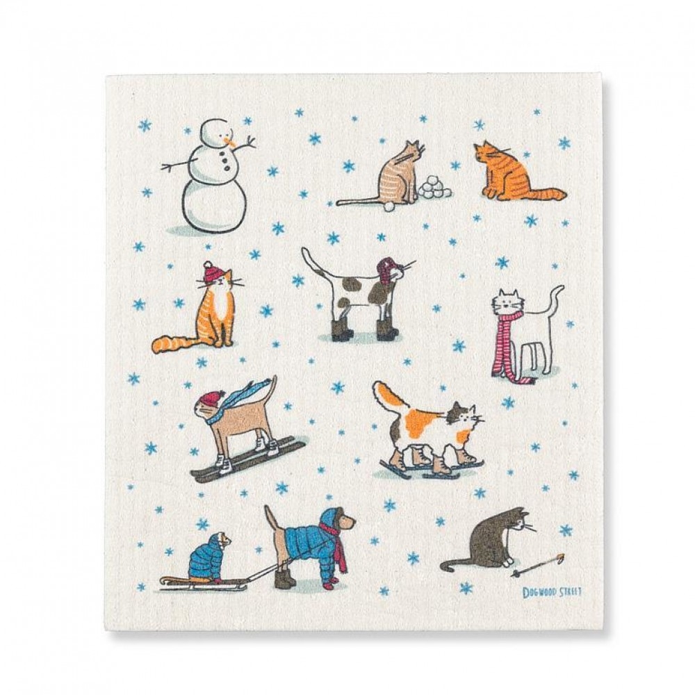 Picture of MDR Trading Inc. AB-20-ASD-WINTERCATS_Q01 Winter Sports Cats Dishcloth