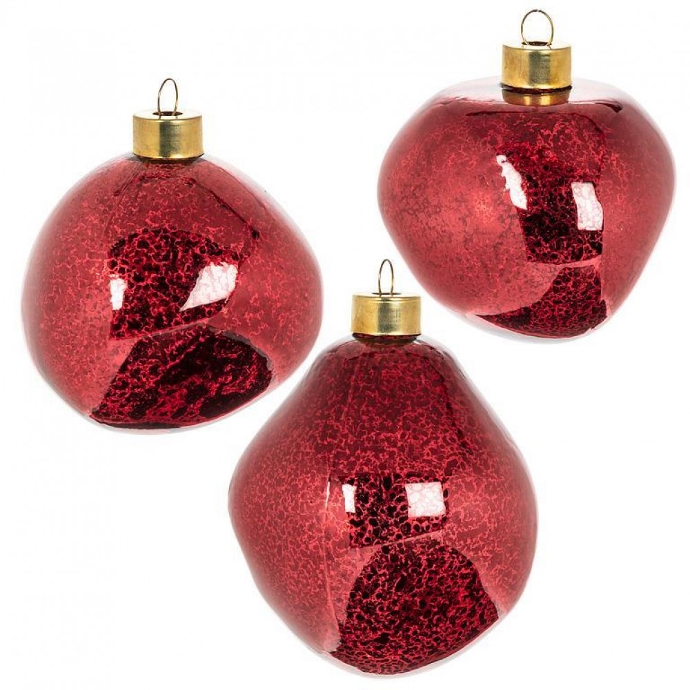 AB-27-STELLAR-SM-RED Set Of 3 Assorted Organic Shape Ornaments