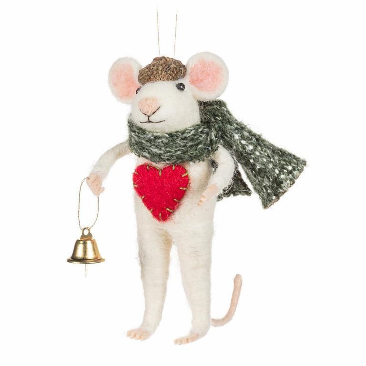 UNBT-01138 Winter Mouse With Heart & Bell Ornament