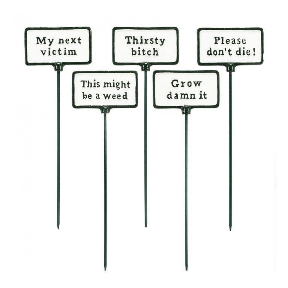 UNBT-00903 Assorted Texts Garden Sign - White & Black - Set of 5