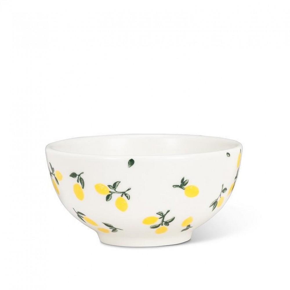 UNBT-00512 Lemons Small Bowl - White, Yellow & Green