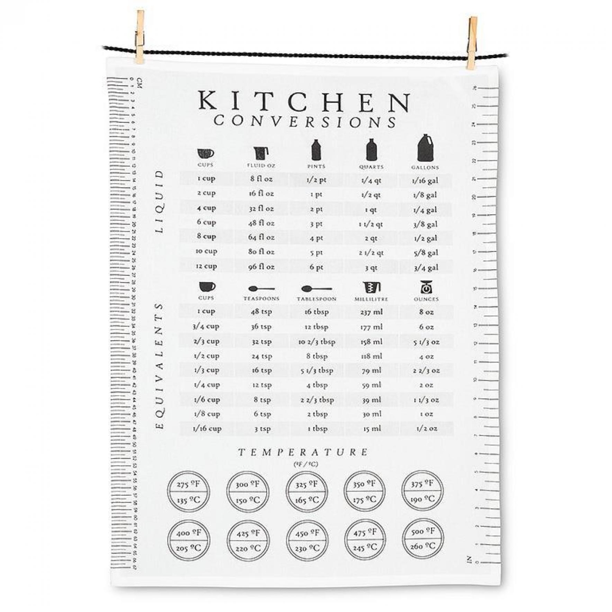 UNBT-00459 Kitchen Conversions Chart Tea Towel - White & Black