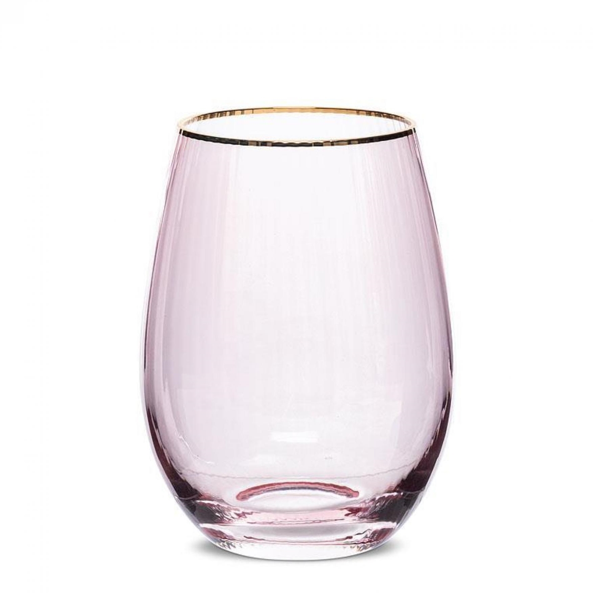UNBT-00694 Pink with Gold Rim Stemless Wine Drinking Glass