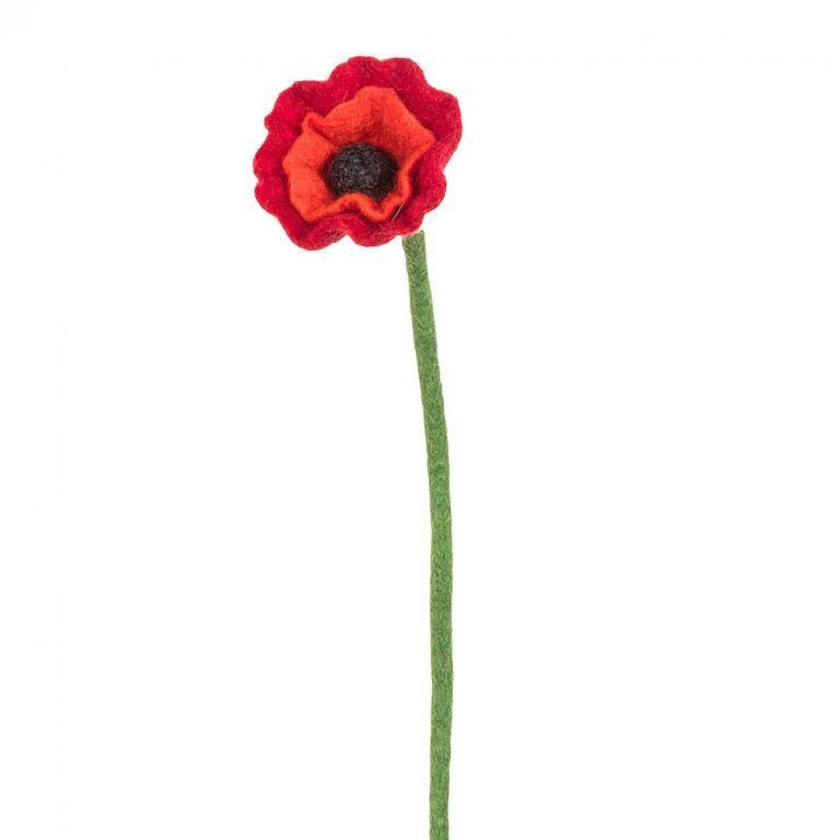 UNBT-00313 Fabric Poppy Stem Artificial Flower - Red & Green