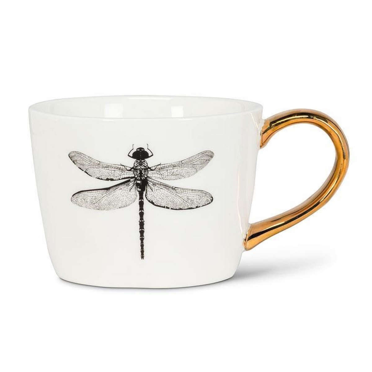 UNBT-00290 Dragonfly with Handle Mug - Black, Gold & White