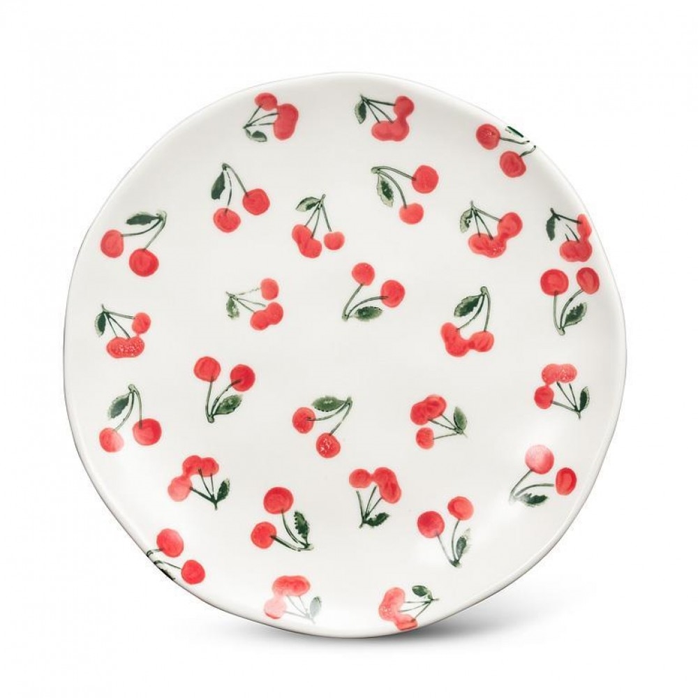 UNBT-00195 Cherries Appetizer Plate - White, Red & Green